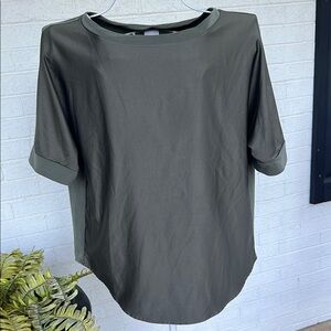 Chico's Olive Green Satin Front Short Sleeve Tee